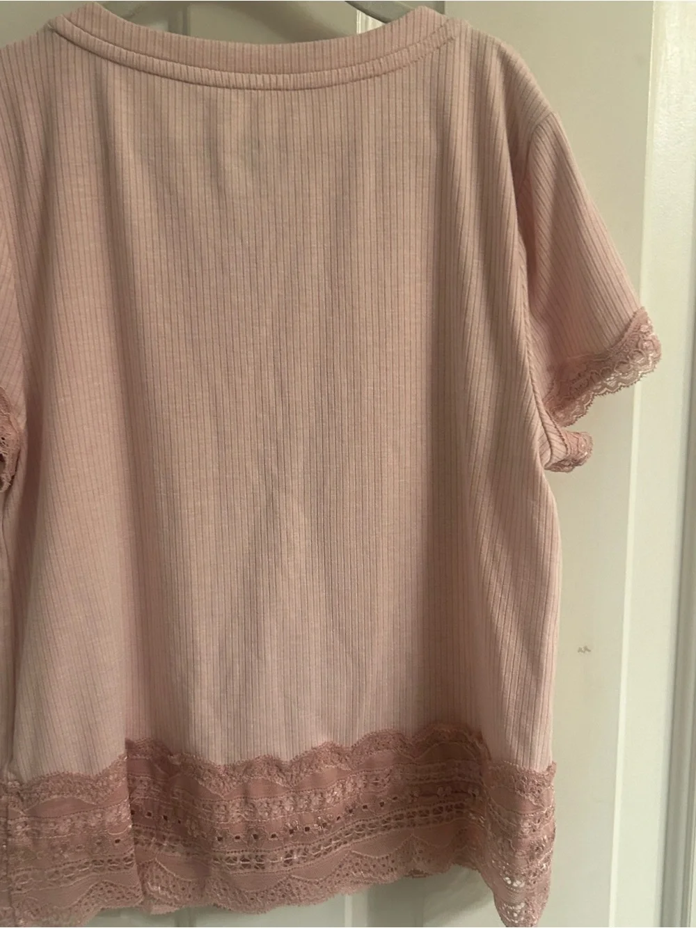 Girls Justice Pink Ribbed Lace-Trim Button-Front Short Sleeve Top